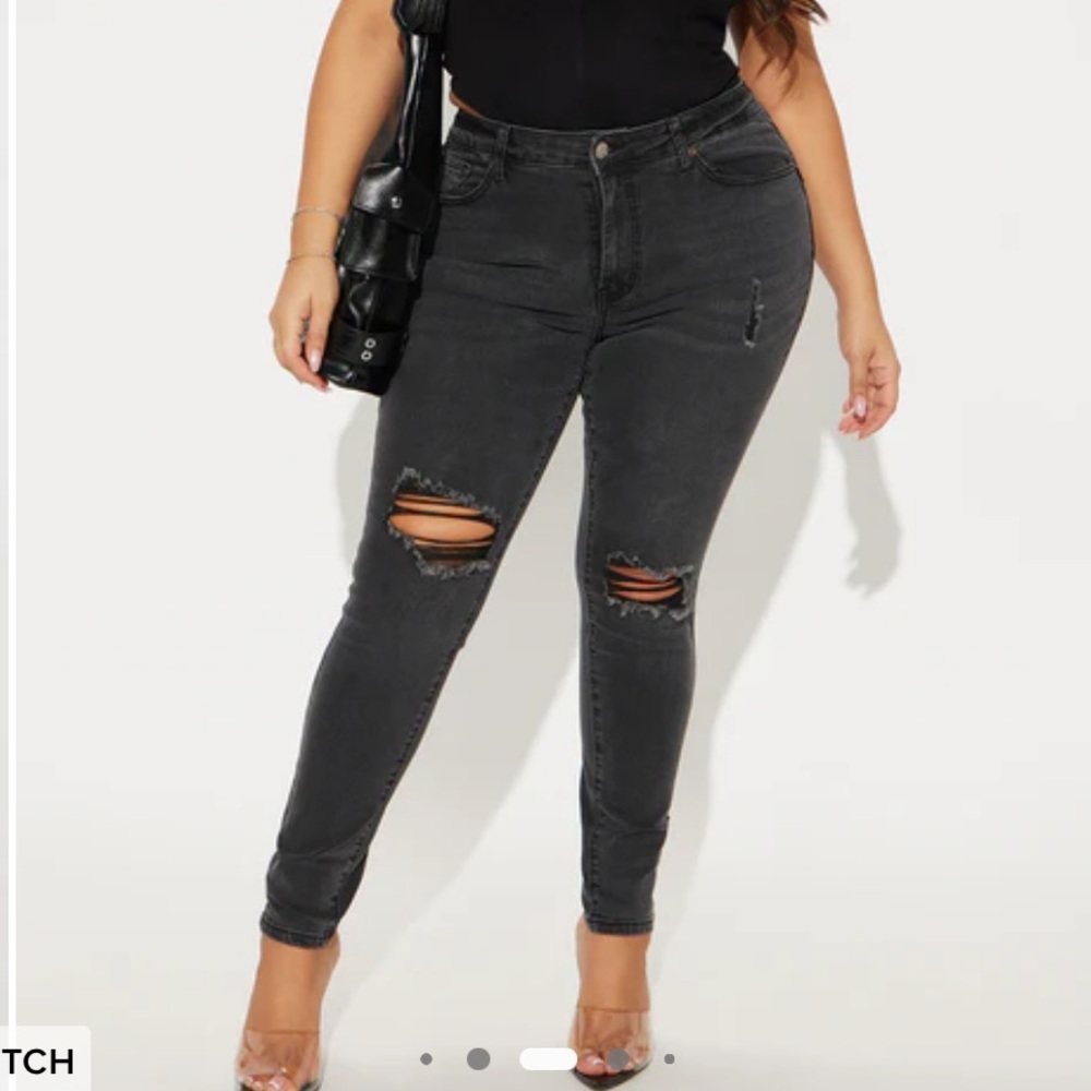 NWT Fashion Nova Got Spunk Destroyed High Stretch Skinny Jean - Black Wash 2X